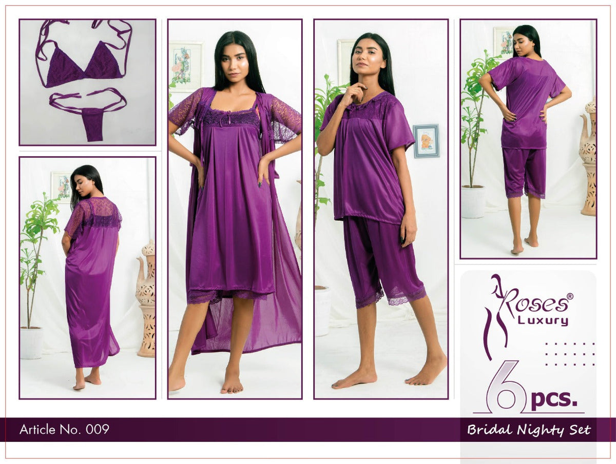 Roses Luxury 6-Piece Bridal Nighty Set