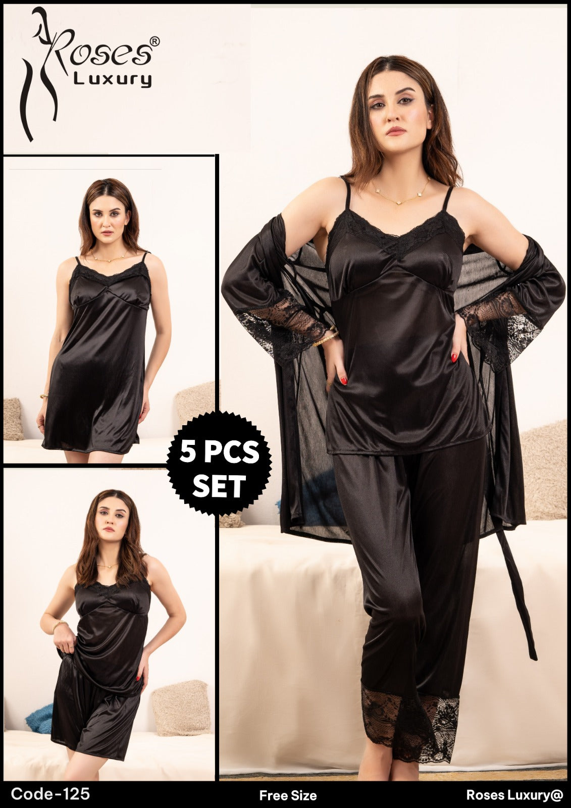 Roses Luxury 5-Piece Nightwear Set