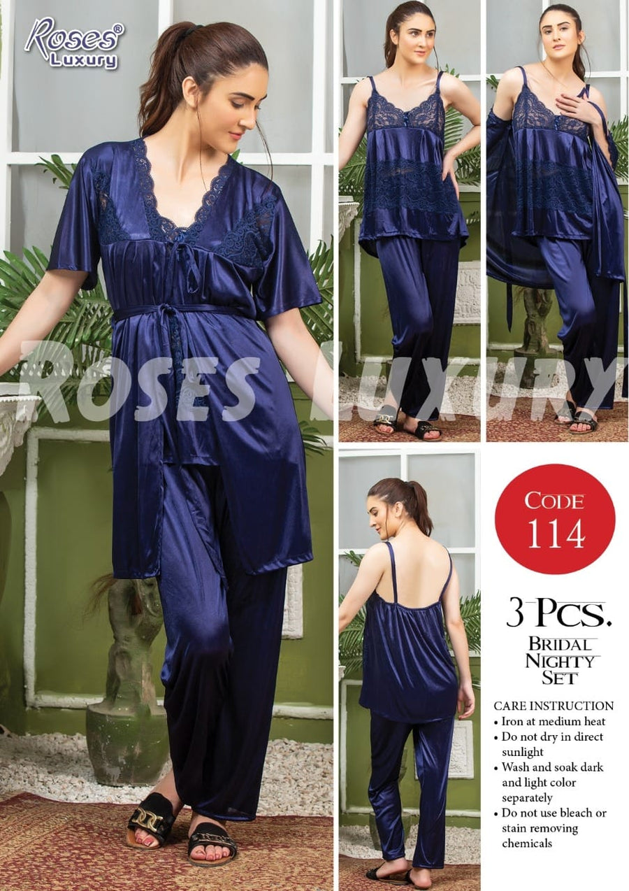 Roses Luxury 3-Piece Pajama Nightwear Set