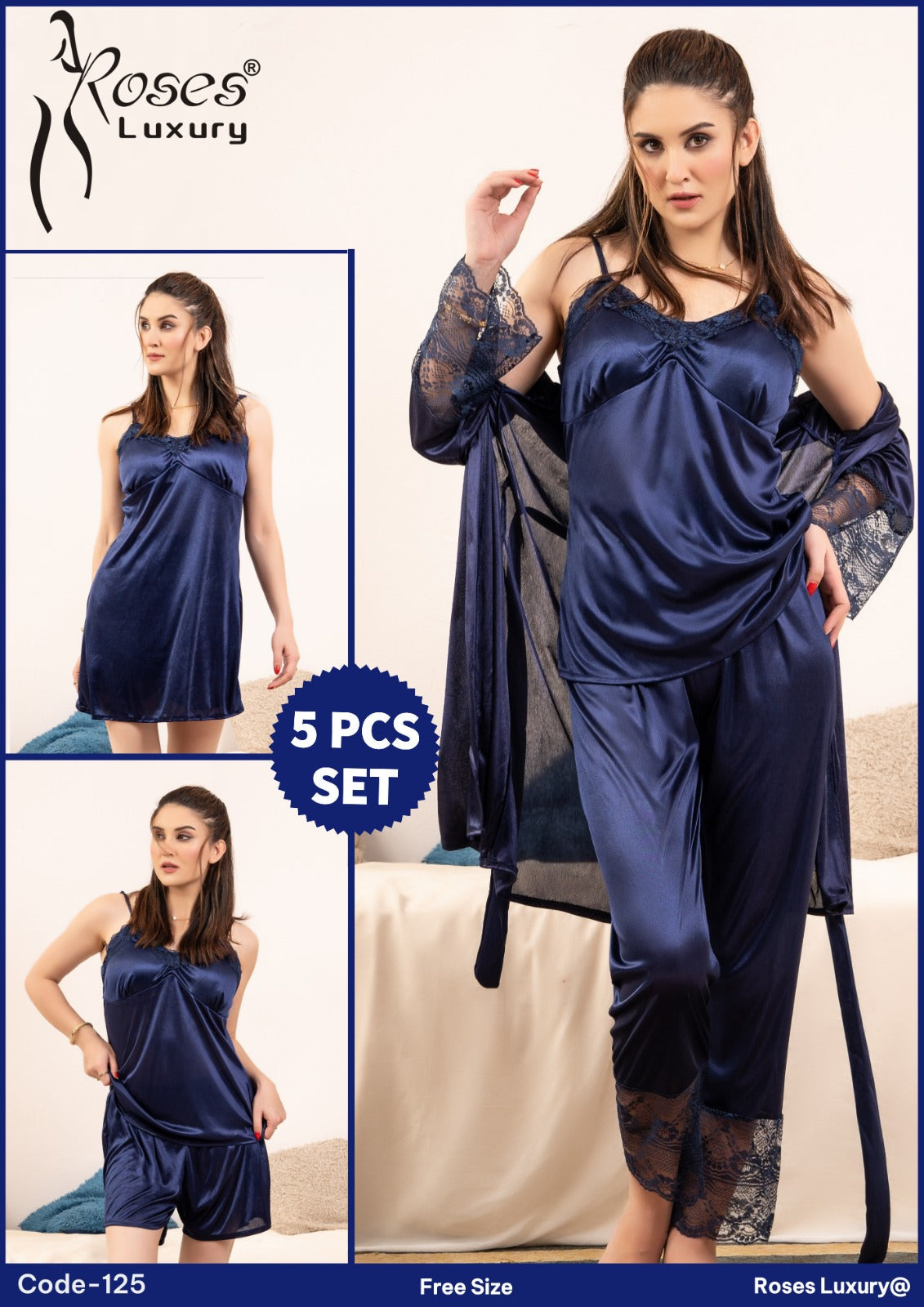 Roses Luxury 5-Piece Nightwear Set