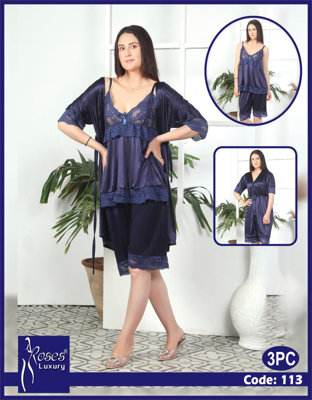 Roses Luxury 3-Piece Nightwear Set